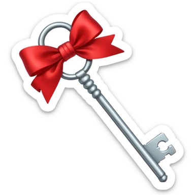 keys tied with a red bow sticker