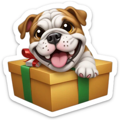 Smiling bulldog on a Christmas present (very cute)  sticker