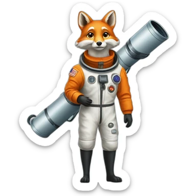 fox in a cosmonaute suit and a long telescope sticker
