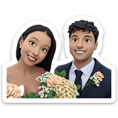 smiling couple outdoors with flowers sticker