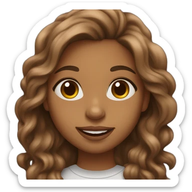 A brown girl with long wave hair smiling with big lips sticker