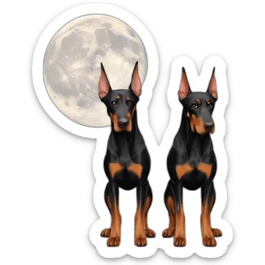 Two dobermans no cropped ears with big moon sticker