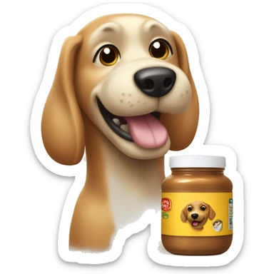 Dog with a peanut butter jar next to it sticker
