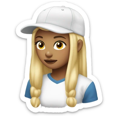 Girl with blonde ponytail Baseball cap white long sleeved shirt sticker
