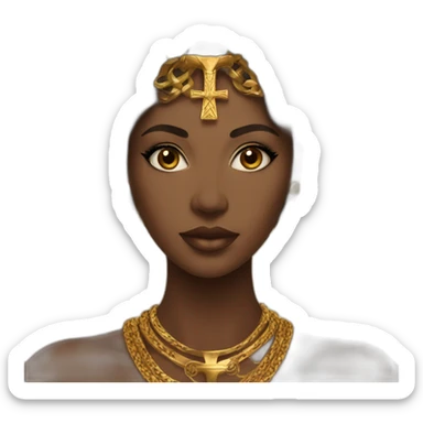 A Beautiful Black woman brown eyes with gold necklace with ankh sticker