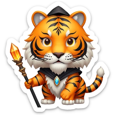 wizard tiger face with magical staff and spellcasting for Twitch emote sticker