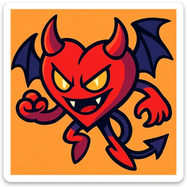 anime-style devil heart, sharp features, glowing eyes, dynamic pose sticker