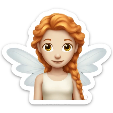 a white skin fairy, long ginger hair and wings sticker