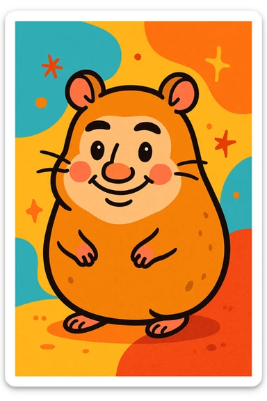 hamster with your face, body is a potato, vibrant toon style, cute sticker