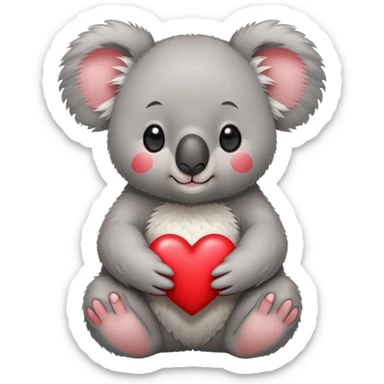 An anime-style koala holding a small red heart with both hands. sticker
