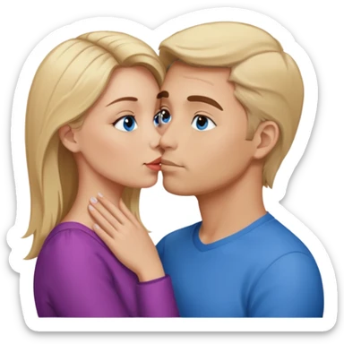 Man with blonde hair and blue eyes kissing his wife with brown hair and brown eyes  sticker