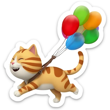 happy cat being carried away by balloons sticker