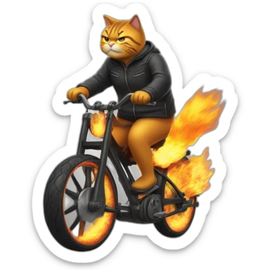 Fat-cat-riding-a-burning-bike sticker