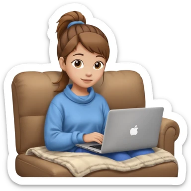 Cozy girl with ponytail on a cozy sofa with laptop on knees and a warm blanket, relaxed online shopping from home sticker