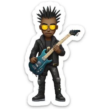 cyberpunk rockstar, mohawk,  mechanical sci-fi electric guitar sticker