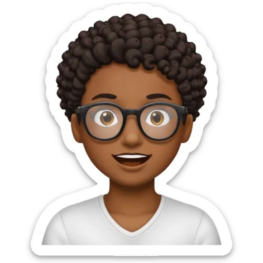 Black artist emoji with short curly dark brown hair, black glasses, neck tattoo, excited for exploration sticker