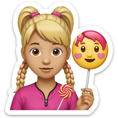 Using this emoji 🥹 make me one with ponytail hair holding a lollipop in each hand using the round emoji not a person sticker