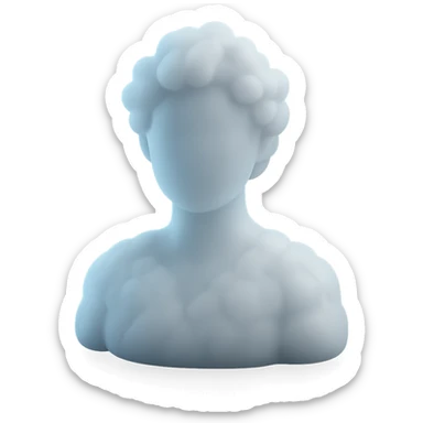 person made entirely of white fluffy clouds, shoulder up, front view, matte glass style sticker