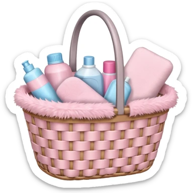 Basket with soft pink cleaning supplies sticker