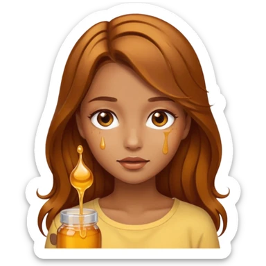 Beautiful girl, with brown honey hair made of real honey hair dripping honey sticker