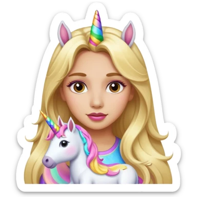 Unicorn and a girl with long blond hair and with latina make up  sticker