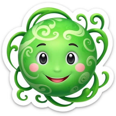 bright green planet with swirls and a cute happy smiling face with rosy cheeks sticker