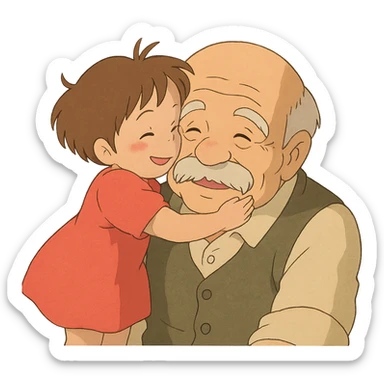 small kid showing affection to their granddad, gentle and heartwarming sticker