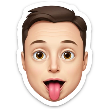 playful Elon Musk, big eyes, large tongue sticking out sticker