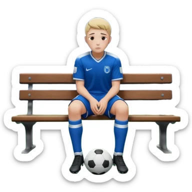 Lonely soccer player sitting on bench at night, head down, empty stadium, cold blue lighting, cinematic, emotional, realistic sticker