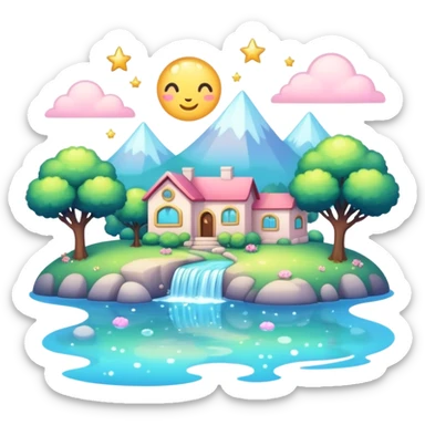 Cute kawaii adorable wholesome sparkly scenery  sticker
