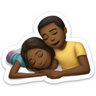 A girl and a boy in the room sleeping on a bed  sticker