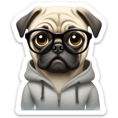 pug wearing a hoodie and glasses sticker
