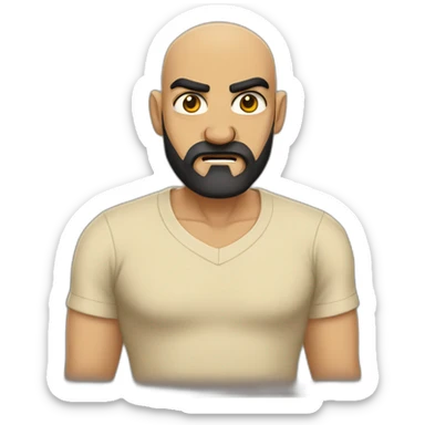 angry egyptian bald guy with black beard in beige t-shirt sticker