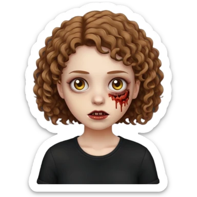 Zombie girl emoji com cabelo curto cacheado castanho com uma blusa preta sticker