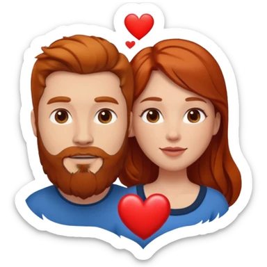 👩🏼‍❤️‍👨🏽 Something like this, but make the guy more lighter and give the girl a bit more red hair like ginger style make the guy have dark brown hair, same with the beard and add a heart in the middle above us sticker