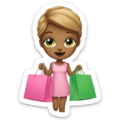 cute light brown with green eyes wearing pink surrounded by pink shopping bags sticker