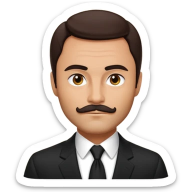 John Saxon with dark brown hair and short mustache, black suit, tan skin sticker