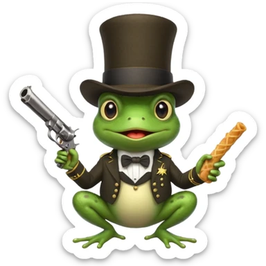 Frog revolver churro army clothes top hat sticker