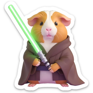 guinea pig in Jedi robes, wielding a green lightsaber, looking determined sticker
