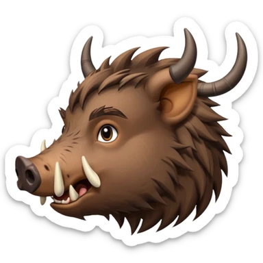 Wild boar face side view with extremely long tusks emoji realistic sticker