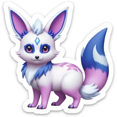 Hyper-realistic Beautiful Real life wild feral Frosty Albino Shiny White with Violet and Indigo and pink markings Eevee-Liepard-Zangoose-Pokémon-Digimon-Fakémon-fusion-hybrid-creature sticker