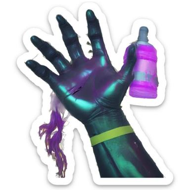 .Zombie_ Vaporwave black holographic oilslick zombie unicorn yellow caution tape prosthetic arm  sticker