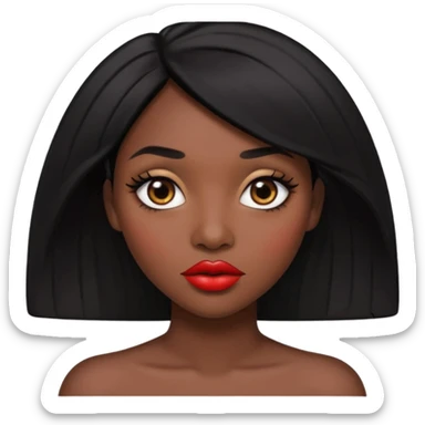 Dark skin woman with black hair, big lips m, dark brown eye, octagon face shape and chinky eyes no red lipstick  sticker