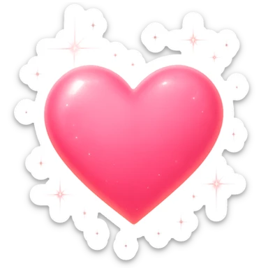 Add bright shine and glow to the pink heart in emoji style with a transparent background, making it look luminous and sparkling. sticker