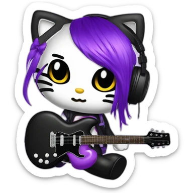 hello kitty emo rockstar headphone guitar black purple sticker