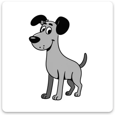 Blue Great Dane with a sparkly bow on its ear, hand-drawn cute style sticker