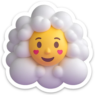 person made entirely of 3D emoji clouds, volumetric, white, soft clouds, shoulder-up, front view, realistic lighting and shadows, 3D emoji style sticker