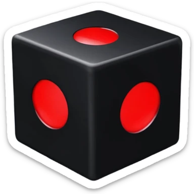 A black cube with a red r sticker
