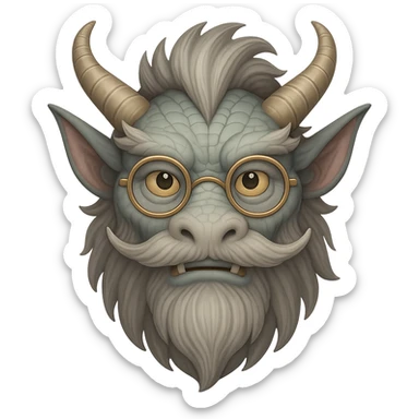 Add small round glasses to the ancient, very old dragon for a wise look in emoji style with no background. sticker