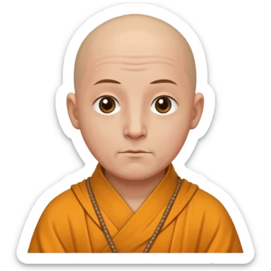 A bald monk in modern American city, wearing traditional robes, calm expression sticker